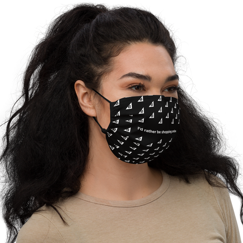 I’d Rather Be Shopping Online Face Mask right side view on a model.