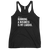Black slogan tank top with text "Running a business is my cardio" front view laying flat.