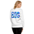 Think Big white unisex sweatshirt back view, on a small model.