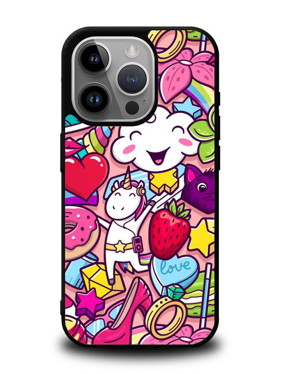 Cute Unicorn Doodle iPhone 15 Pro Case OV8446