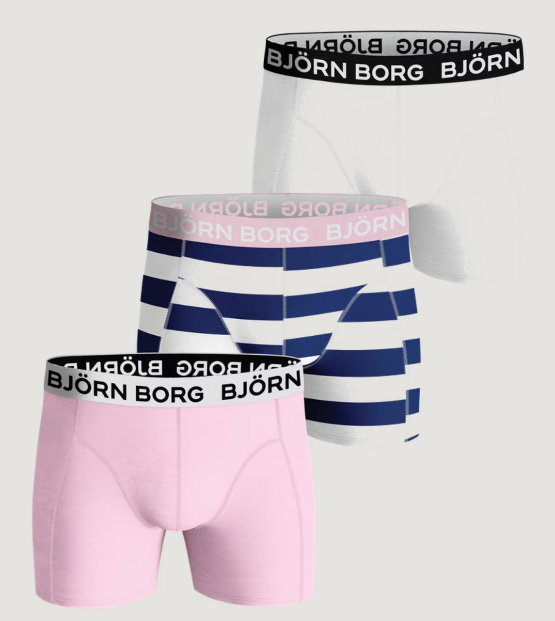 Bjorn Borg 3 Pack Boxers (White, Pink, Stripe) - Core Southwell