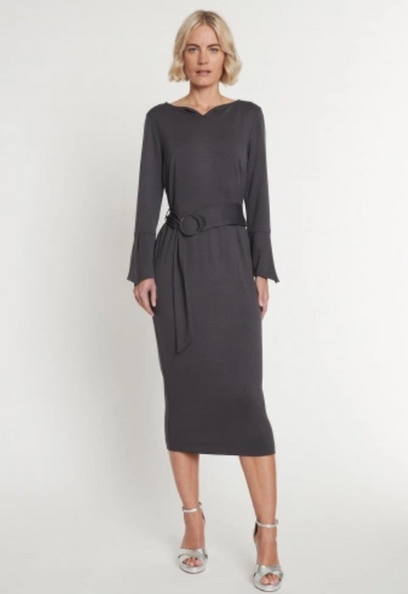 Ana Alcazar Grey Midi Long Sleeve Dress with Belt Ana Alcazar Grey Midi Long Sleeve Dress with Belt