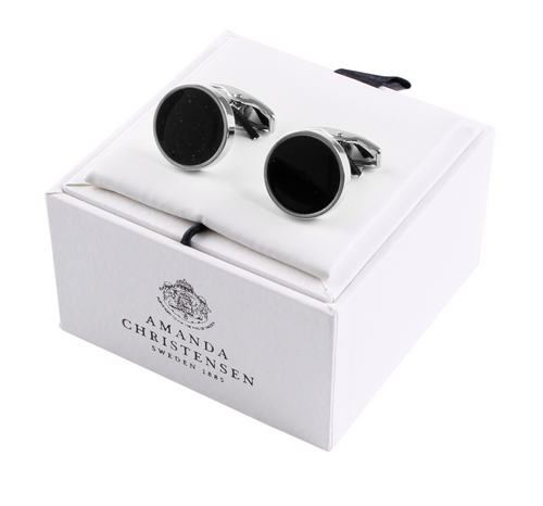 Amanda Christensen Silver/Black Onyx Circle Cufflinks