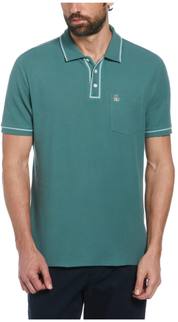 PENGUIN ORGANIC COTTON THE EARL PIQUE SHORT SLEEVE POLO SHIRT IN SEA PINE