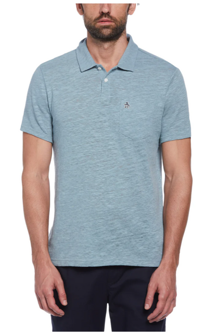 PENGUIN LINEN COTTON SHORT SLEEVE POLO SHIRT IN TOURMALINE