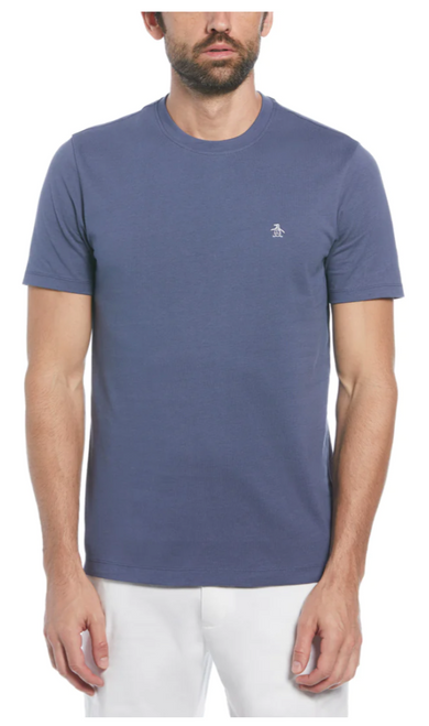 PENGUIN EMBROIDERED PETE T-SHIRT IN BLUE INDIGO