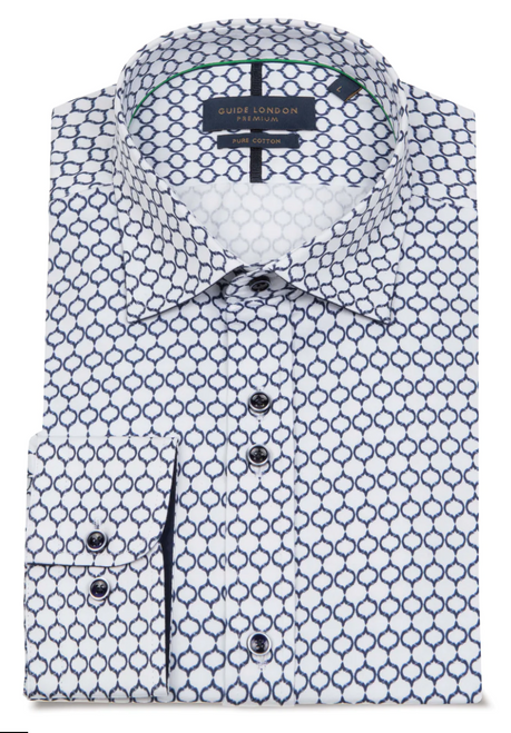 Guide London Modern Navy Geometric Print Long Sleeve Shirt