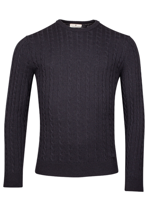 Thomas Maine Navy Cashmere/Wool Mix Cable Knit Crew Neck Pullover