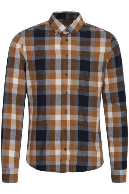 Casual Friday Anton Dull Gold Herringbone Checked Cotton Shirt Casual Friday Anton Dull Gold Herringbone Checked Cotton Shirt