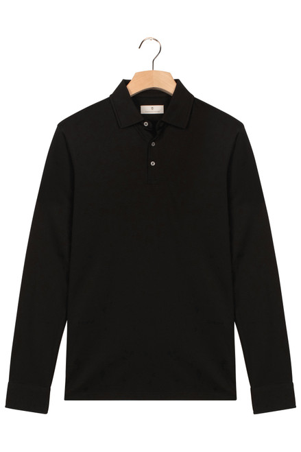 Thomas Maine Black Liquid Cotton Long Sleeve Polo