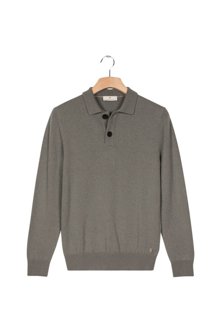 Thomas Maine Grey/Green Lambswool Long Sleeve Polo