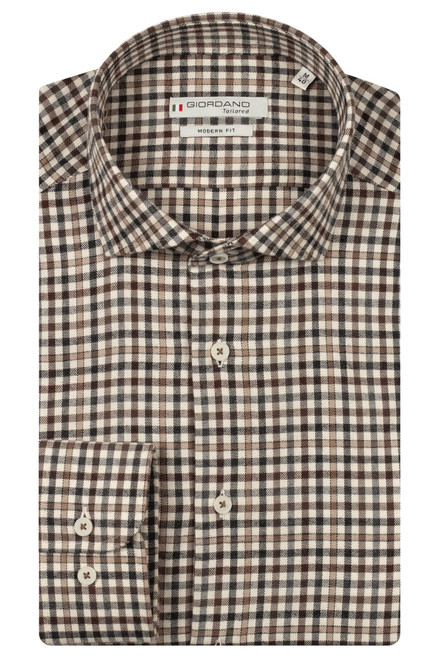 Giordano Row Soft Flannel Brown Check Shirt