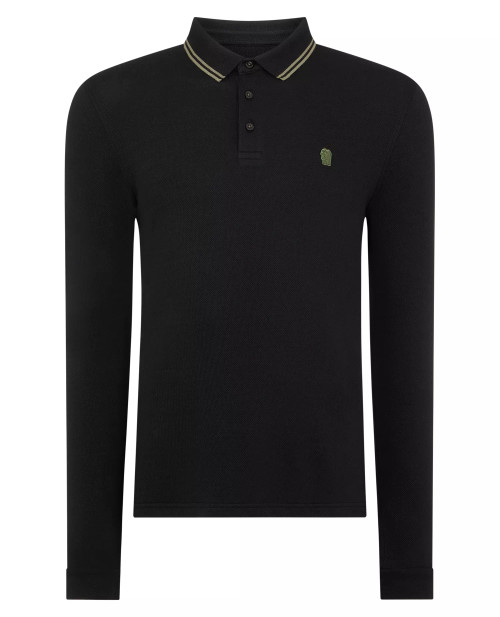Remus Uomo Black Contrast Collar Cotton-Stretch Polo