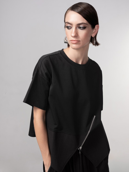 Haako Black Short Sleeve Zip Feature Top