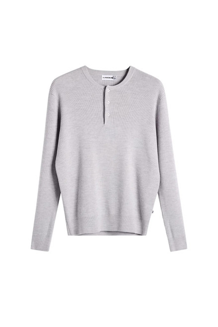 J.LINDEBERG Light Grey Melange Hawk Rib Knitted Henley Top