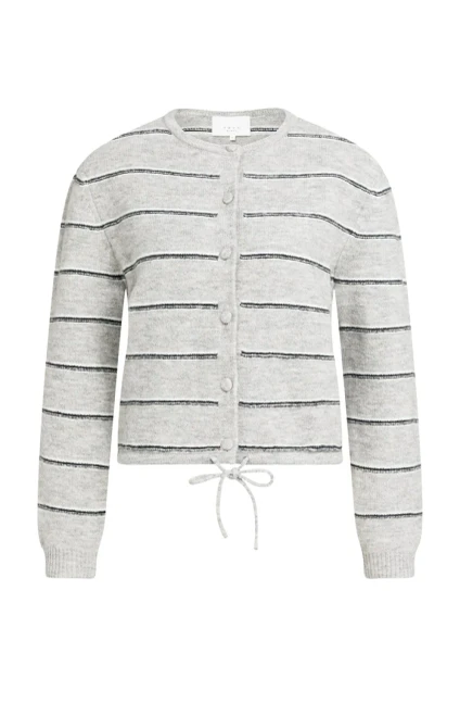YAYA Medium Grey Melange Striped knitted cardigan with tie detail