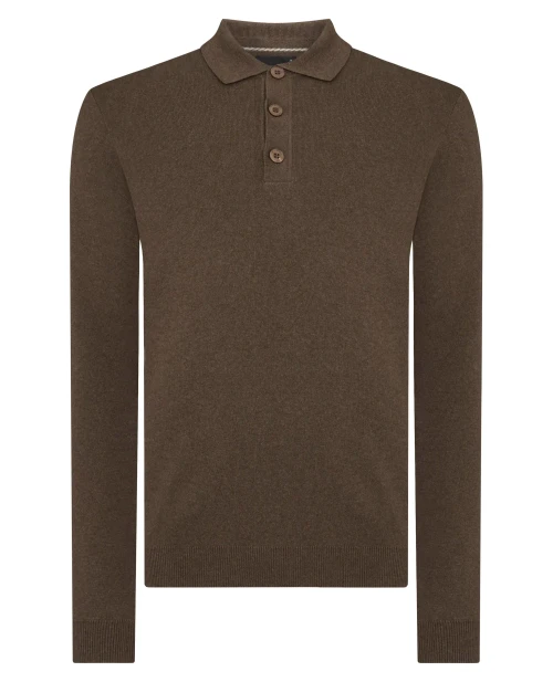 Remus Uomo Brown Long Sleeve Cotton Knit Polo