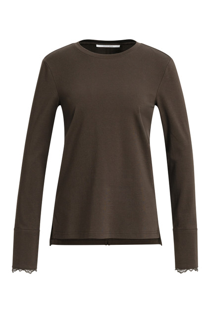 YAYA Brown Jersey Top with Lace Cuffs