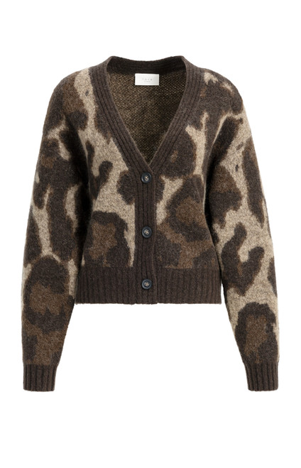 YAYA Brown Knitted Cardigan with Pattern and Batwing Sleeves