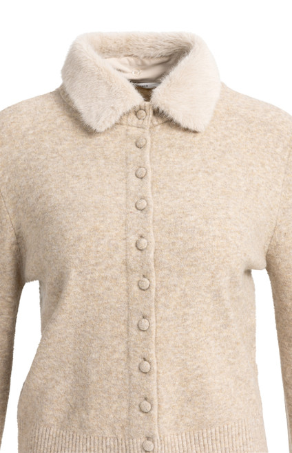 YAYA Light Beige Melange Cardigan with Detachable Collar