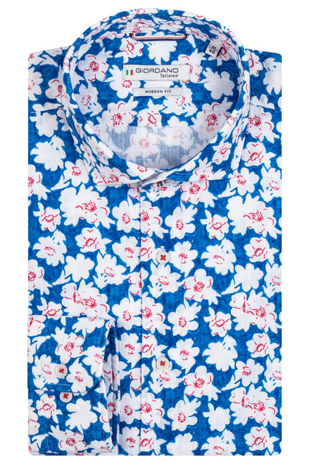 Giordano Blue/Red Flower Print Short Sleeve Shirt