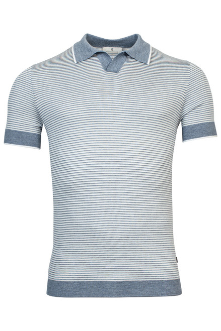 Thomas Maine Sea Blue Merino V-Neck Polo