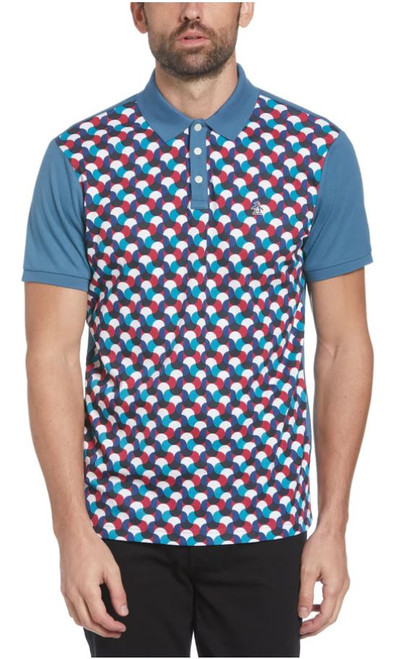 Penguin Premium Geo Print Front Polo in Midnight 