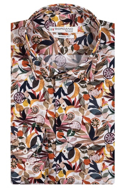 Giordano Multi Colour Retro Leaves Print Semi Cutaway Shirt