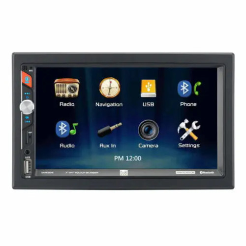 DUAL 7" DOUBLE DIN MECHLESS NAVIGATION TOUCH SCREEN RECEIVER / BLUETOOTH / 2V PREOUTS / MICRO SD / 7EQ PRESETS / CAMERA INPUT / GOOGLE & SIRI ASSISTANT BUTTON