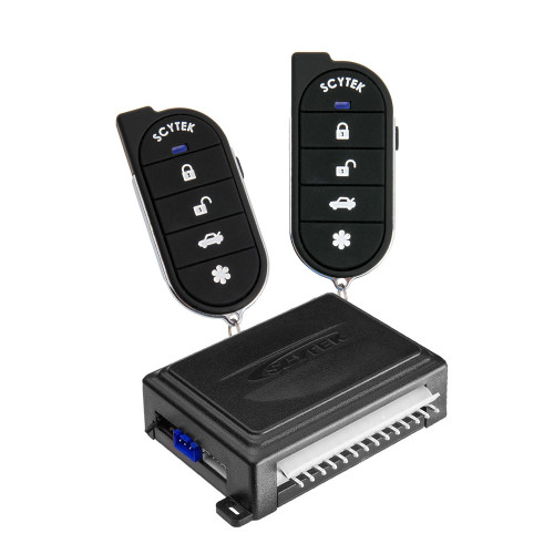 SCYTEK ASTRA SECURITY SYSTEM & KEYLESS W/ 5 BUTTON STAINLESS STEEL REMOTES