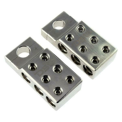 DS18 CHROME PLATED BATTERY STANDARD POST TYPE TERMINAL 4X 4/0GA AND 2X 6/0 GA BOLT ON HOLES - 1 POS X 1 NEG