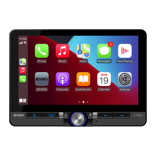 JENSEN 8" TOUCHSCREEN WIRELESS OR WIRED APPLE CARPLAY & ANDROID AUTO RECEIVER, 60W X 4, BLUETOOTH, FRONT & REAR CAMERA INPUTS, USB, EQ, RGB