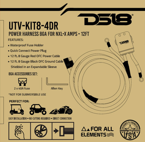 DS18 8-GA | Water Resistant Fuse Holder | 12 Ft of Power and Ground Wires | 4 Door UTV