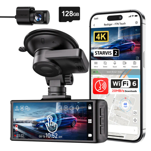 Redtiger F7NT 4K Sony STARVIS 2 HDR WiFi 6 Touch Screen Voice Contral Dual Dash Cam