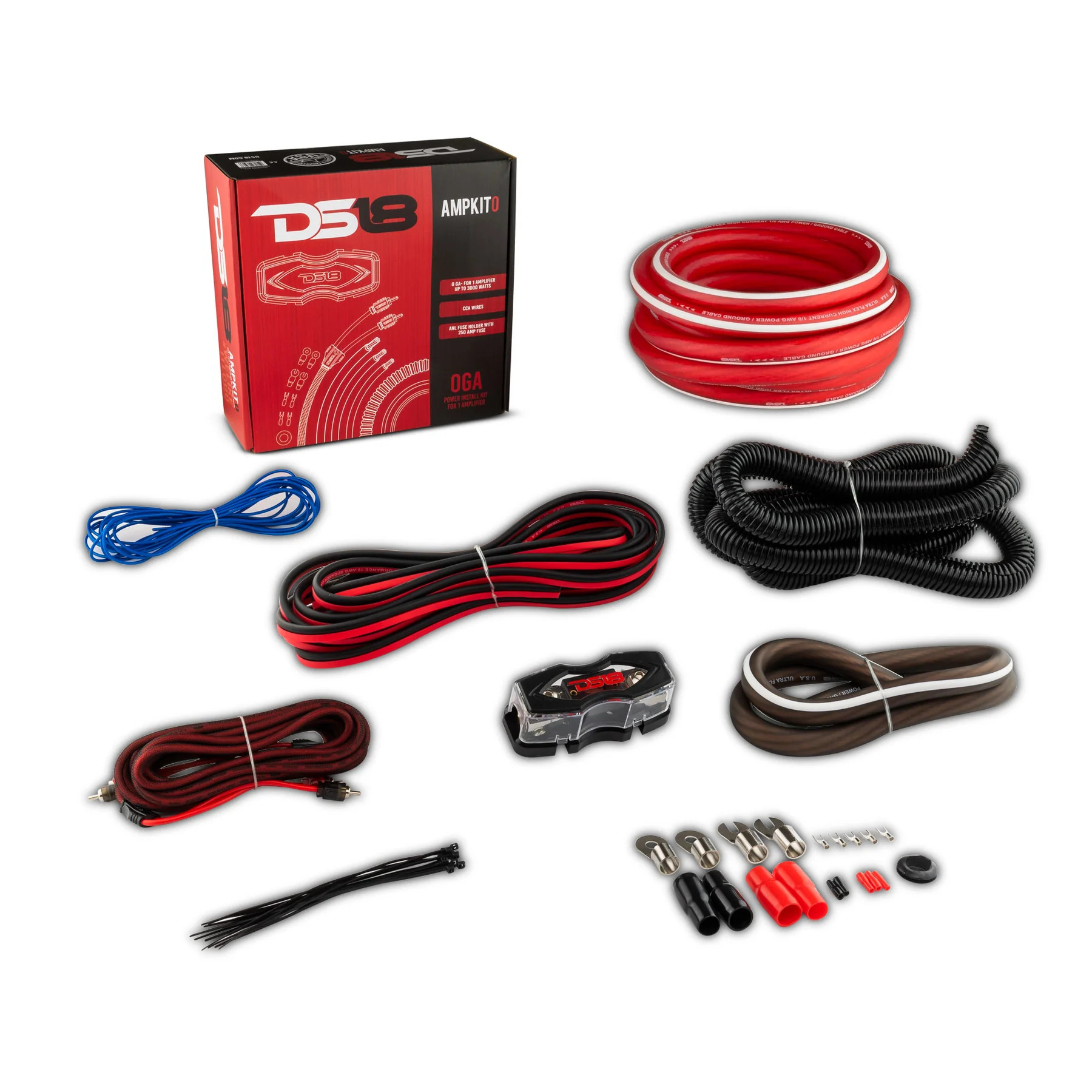 DS18 SOUND 0GA HIGH POWER COMPLETE AMP INSTALLATION KIT W/ SUPER FLEX WIRE