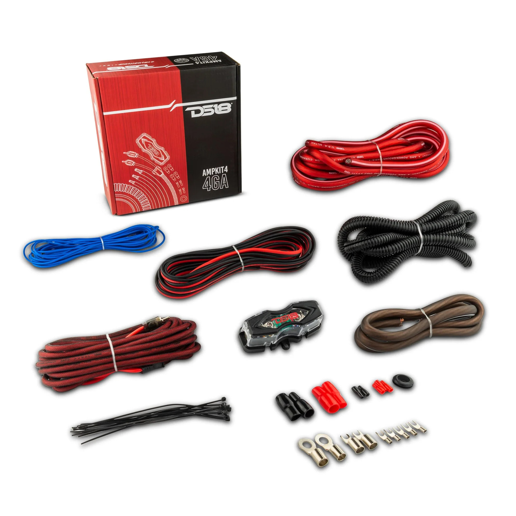 DS18 SOUND 4GA HIGH POWER COMPLETE AMP INSTALLATION KIT W/ SUPER FLEX WIRE