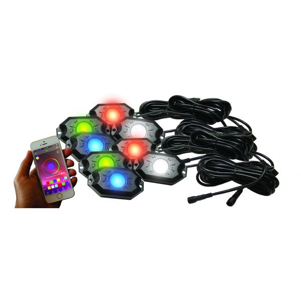 RACESPORT 8 POD MULTI-COLOR ROCK LIGHT KIT RGB & WHITE LED