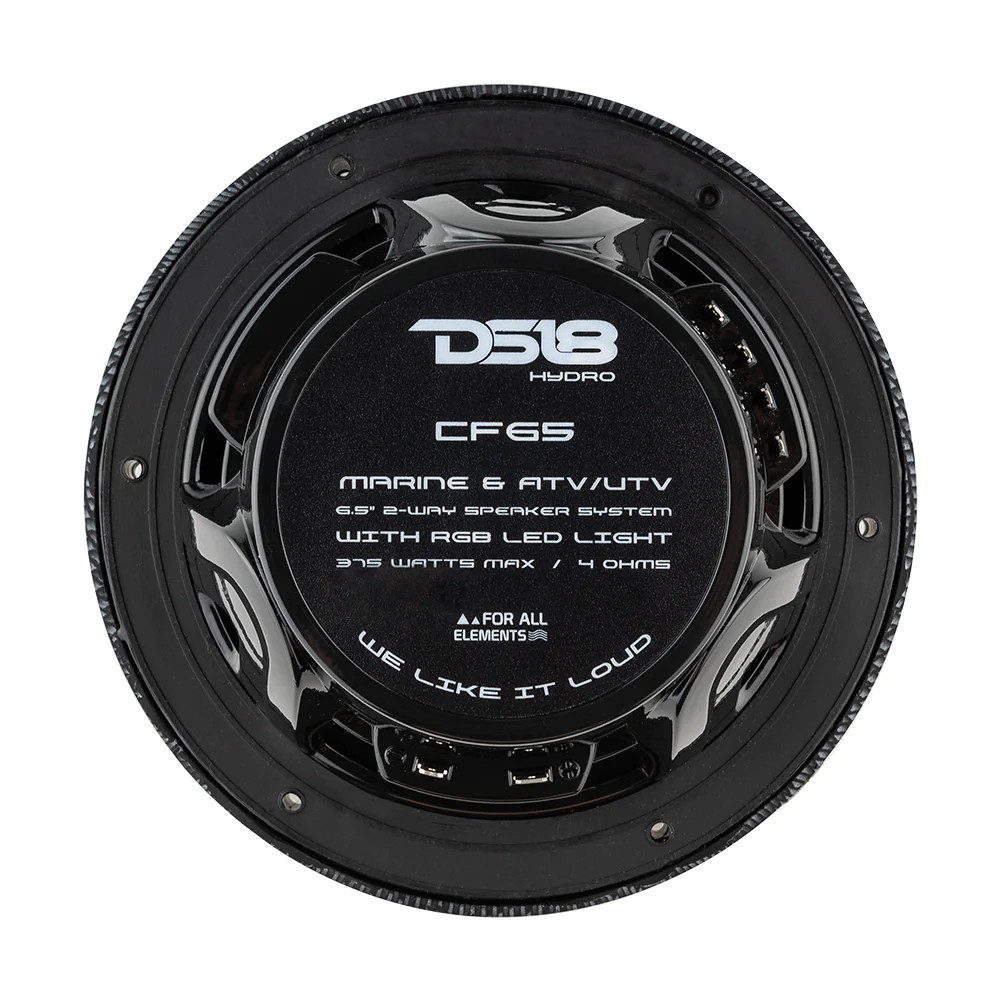 DS18 HYDRO MARINE / ATV / UTV COAXIAL 6' CARBON FIBER FINISH SPEAKERS W/ BUILT IN RGB LED LIGHTING