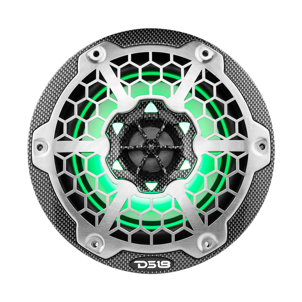 DS18 HYDRO MARINE / ATV / UTV COAXIAL 6' CARBON FIBER FINISH SPEAKERS W/ BUILT IN RGB LED LIGHTING