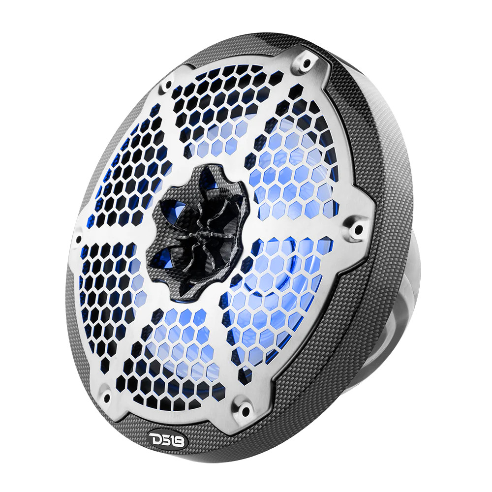 DS18 HYDRO MARINE / ATV / UTV COAXIAL 8' CARBON FIBER FINISH SPEAKERS W/ BUILT IN RGB LED LIGHTING