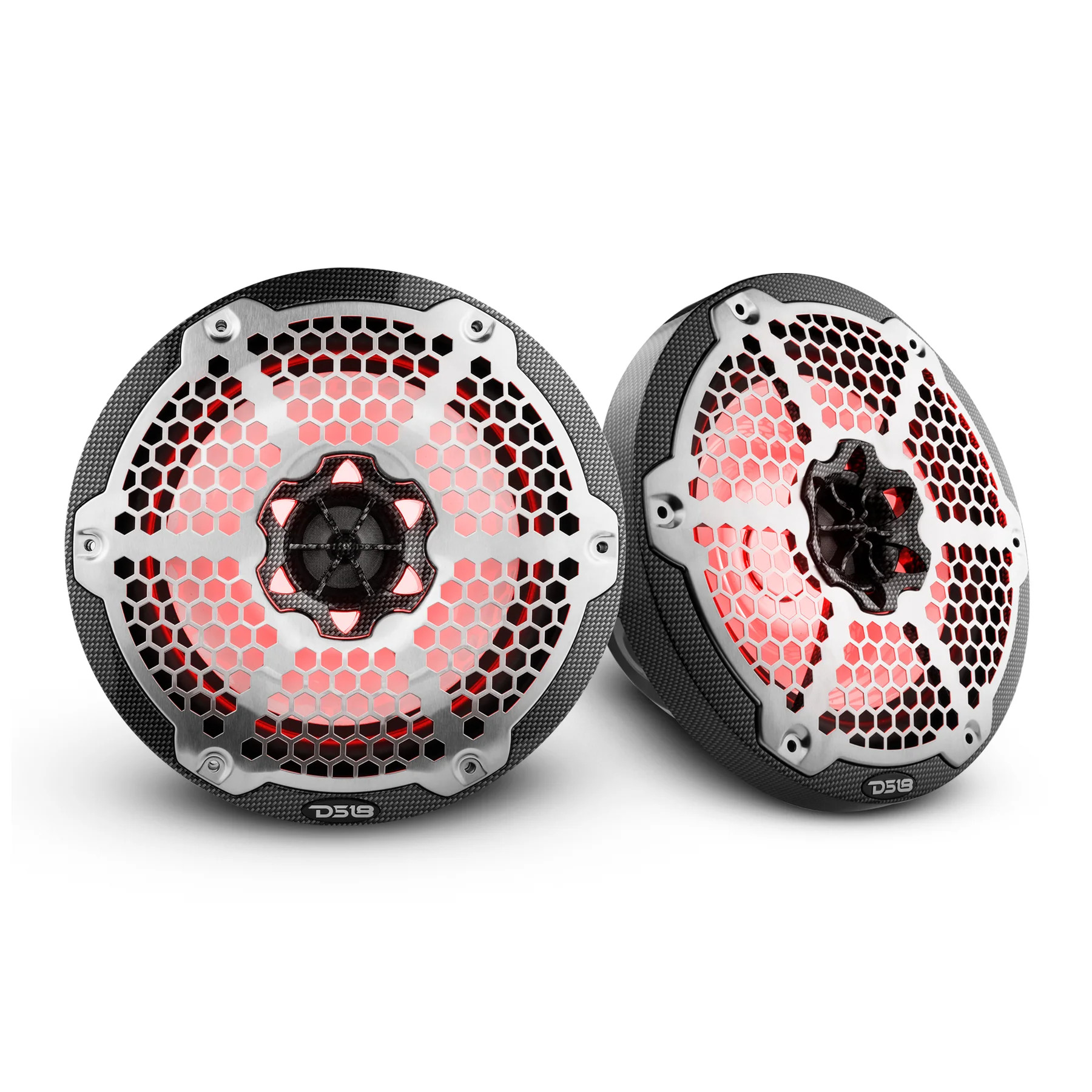 DS18 HYDRO MARINE / ATV / UTV COAXIAL 8' CARBON FIBER FINISH SPEAKERS W/ BUILT IN RGB LED LIGHTING