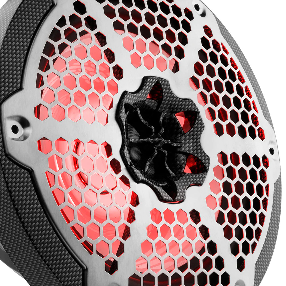 DS18 HYDRO MARINE / ATV / UTV COAXIAL 8' CARBON FIBER FINISH SPEAKERS W/ BUILT IN RGB LED LIGHTING
