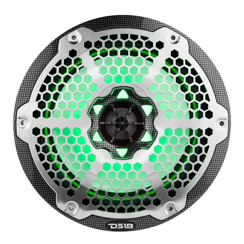 DS18 HYDRO MARINE / ATV / UTV COAXIAL 8' CARBON FIBER FINISH SPEAKERS W/ BUILT IN RGB LED LIGHTING
