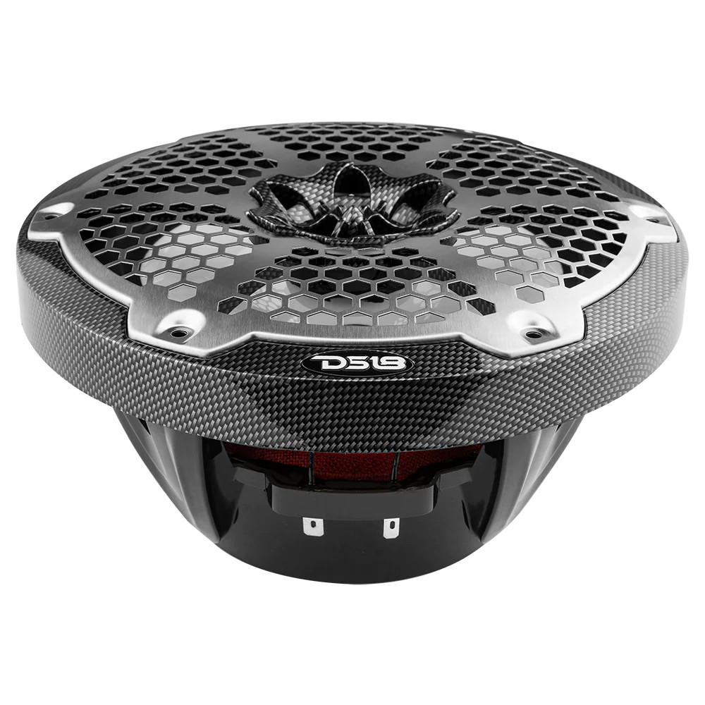 DS18 HYDRO MARINE / ATV / UTV COAXIAL 8' CARBON FIBER FINISH SPEAKERS W/ BUILT IN RGB LED LIGHTING
