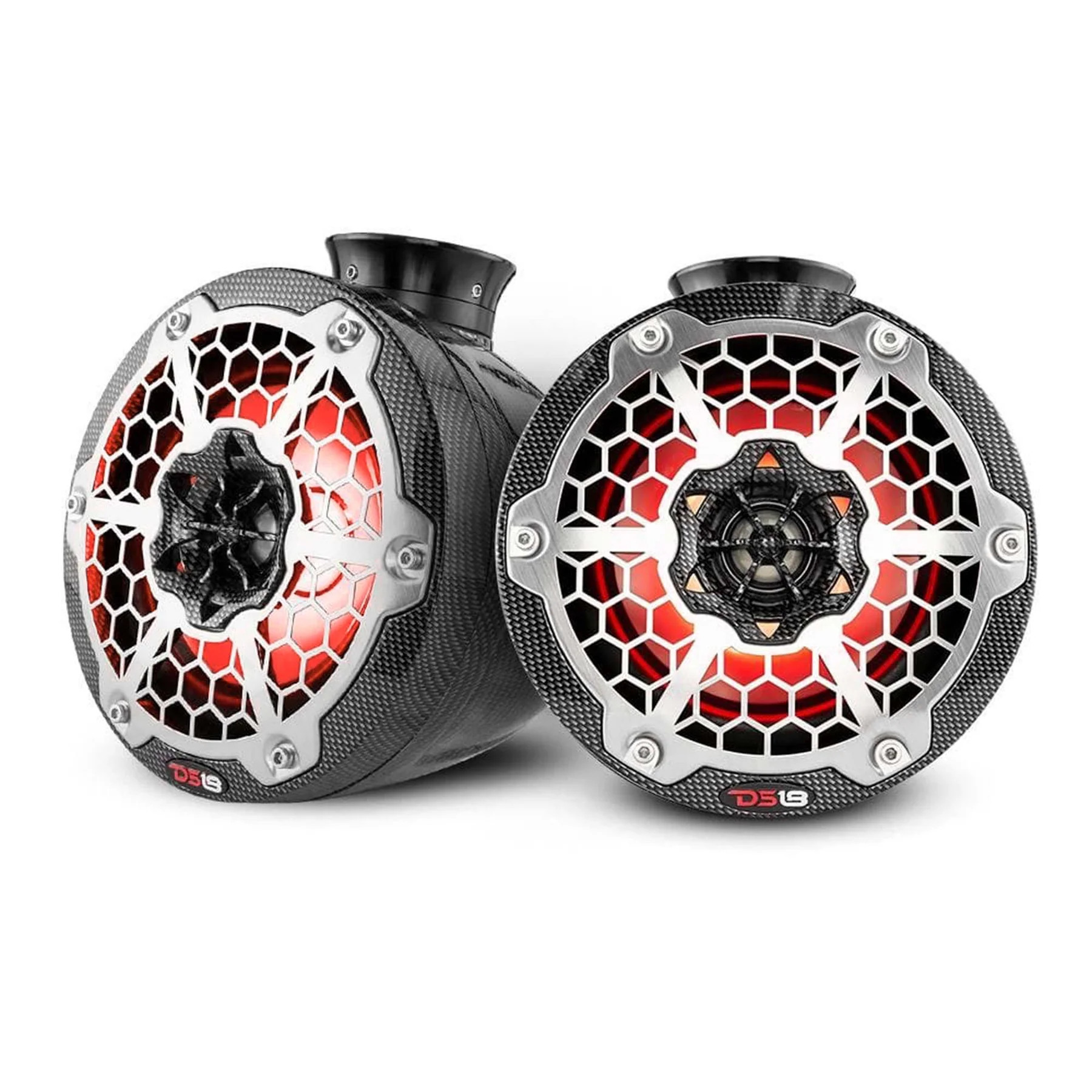 DS18 HYDRO 6" ULTRA SLIM WAKEBOARD TOWER SPEAKER WITH INTEGRATED RGB LED LIGHTS 375W PAIR - CARBON FIBER