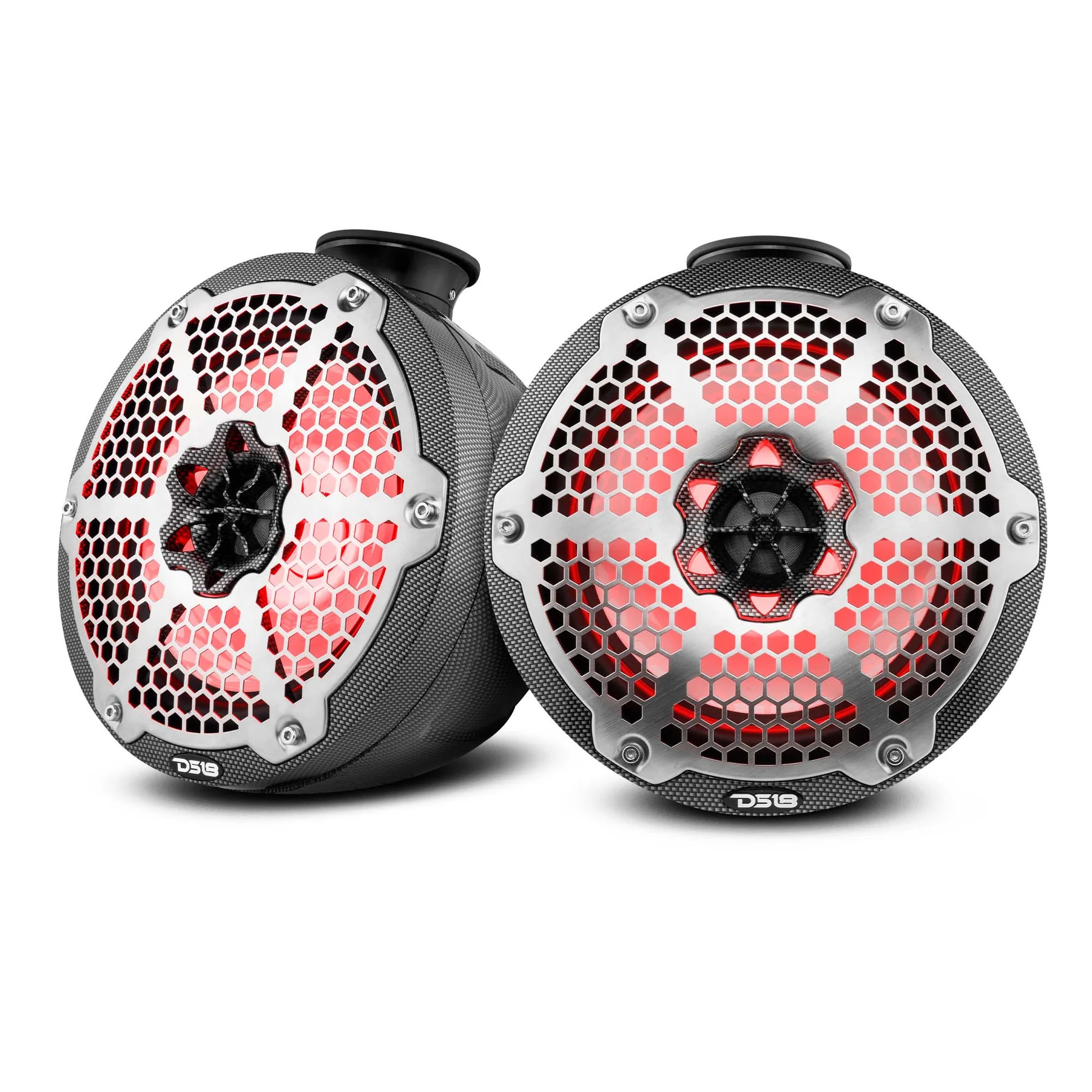 DS18 HYDRO CARBON FIBER 8' ULTRA SLIM MARINE POD SPEAKERS WITH INTEGRATED RGB LED LIGHTS 450 WATTS - PAIR