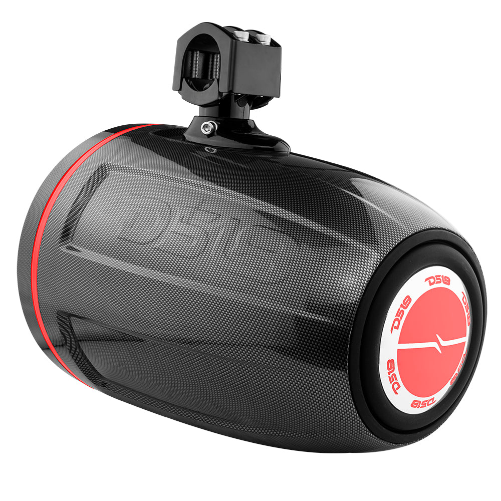 DS18 HYDRO 10" Neodymium Marine Towers with Built-in Passive Radiator, 1" Driver and Rgb LED Light 900 Watts, Black Carbon Fiber