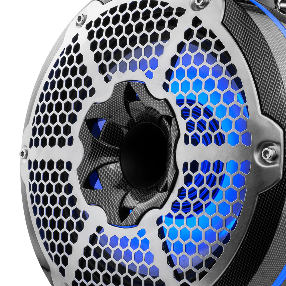 DS18 HYDRO 10" Neodymium Marine Towers with Built-in Passive Radiator, 1" Driver and Rgb LED Light 900 Watts, Black Carbon Fiber