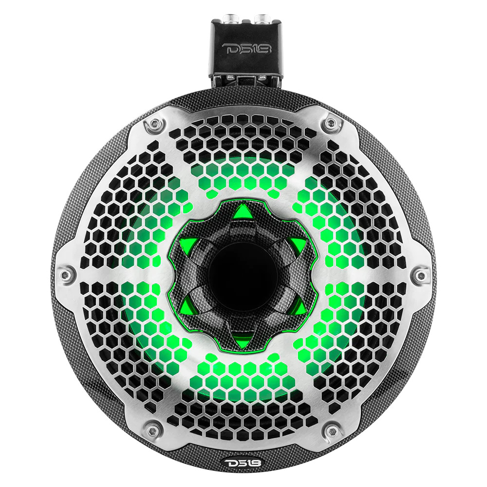 DS18 HYDRO 10" Neodymium Marine Towers with Built-in Passive Radiator, 1" Driver and Rgb LED Light 900 Watts, Black Carbon Fiber