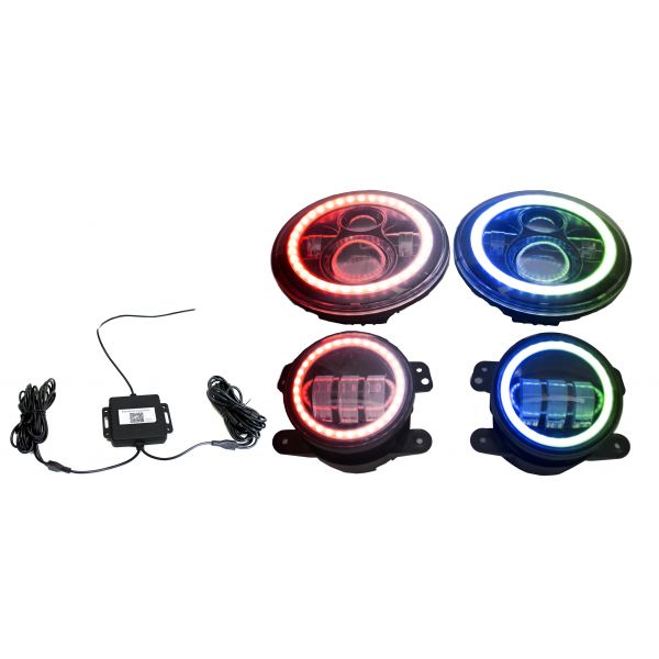RACESPORT JEEP WRANGLER 7" HEADLIGHT AND 4" FOGLIGHT COLORSMART RGB MULTI COLOR SYSTEM